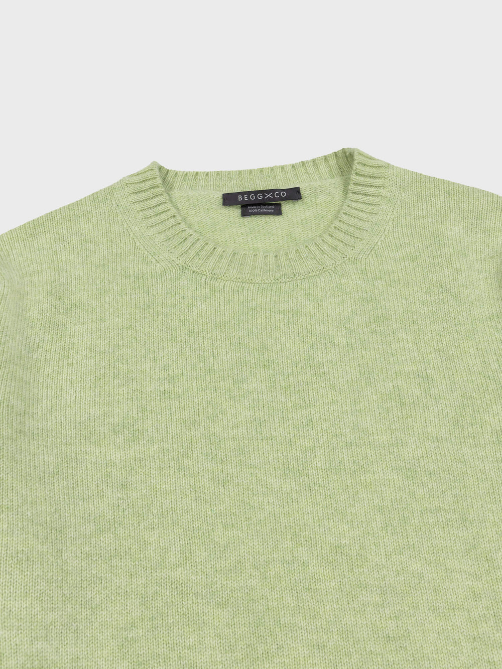 light green cashmere crewneck sweater neck detail