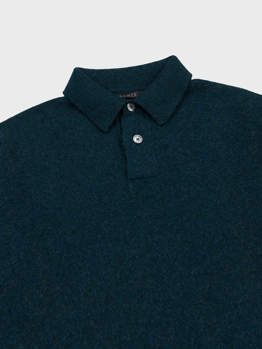 knitted dark green cashmere poloshirt neck detail