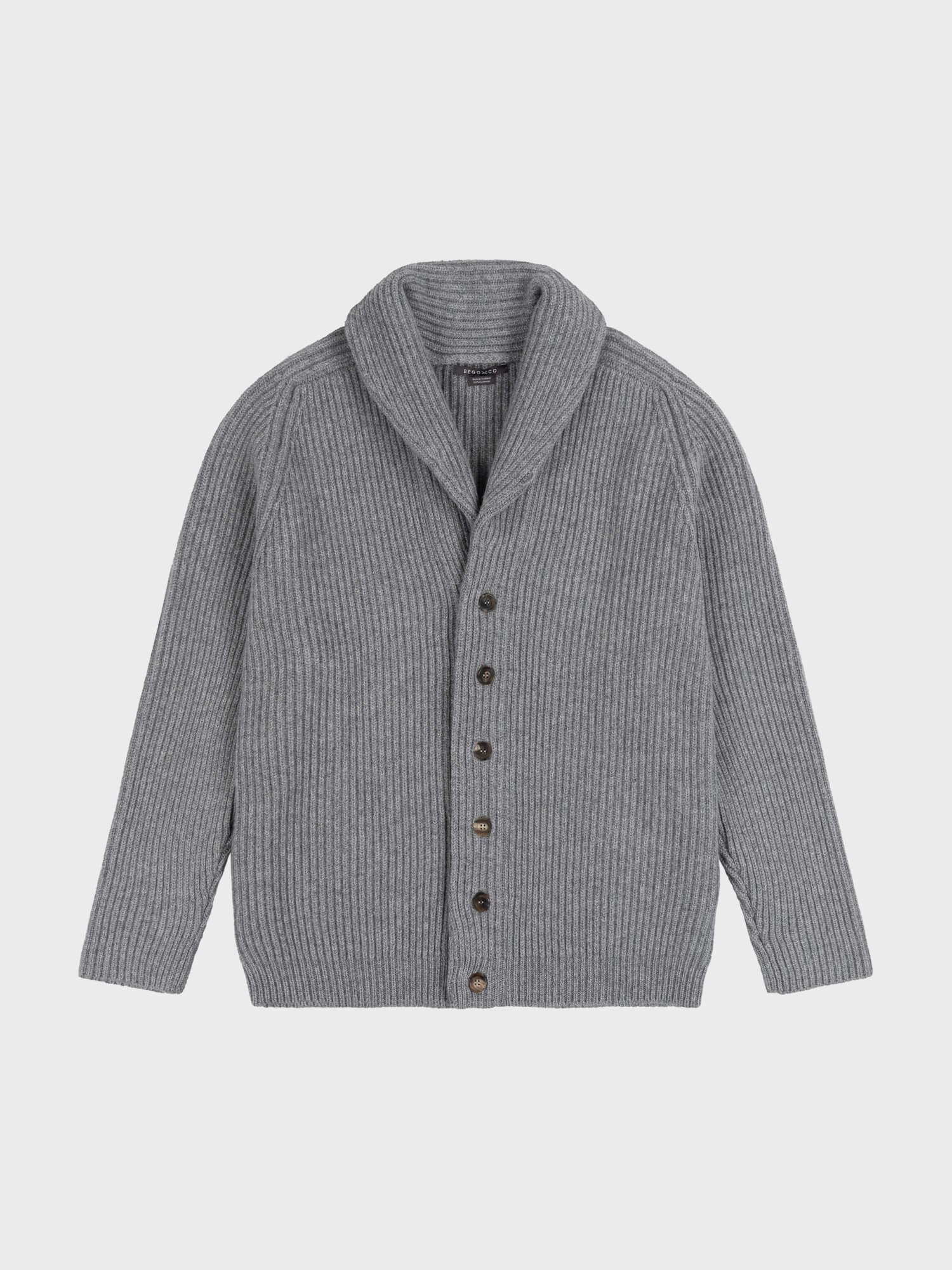 Men s Cashmere Shawl Collar Cardigan in Grey Begg x Co