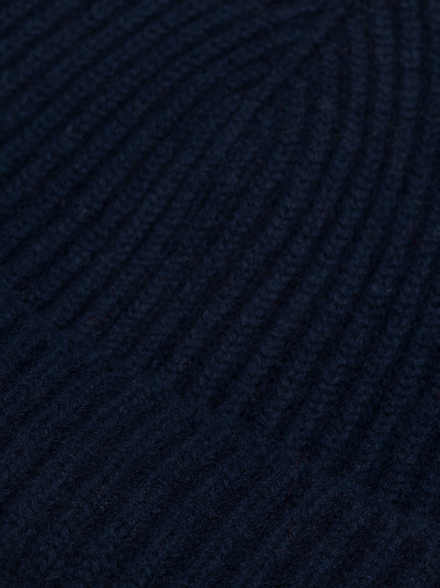 Mens Dark Navy Cashmere Alex Beanie Hat Detail | Begg x Co 