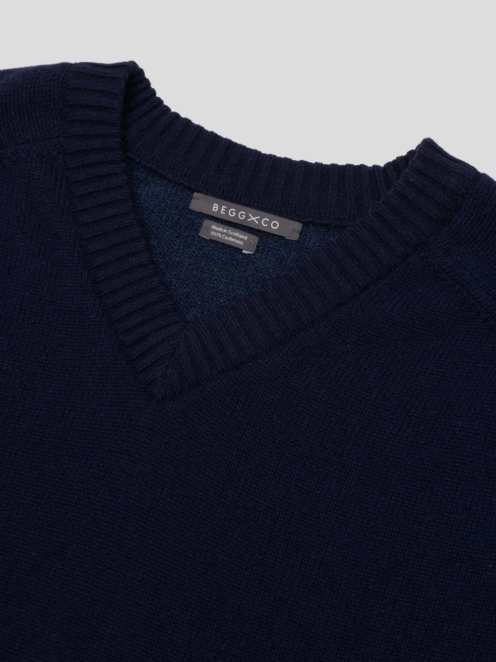 Mens Shadow Knitted Cashmere V-Neck Sweater Night Sky| Begg x Co