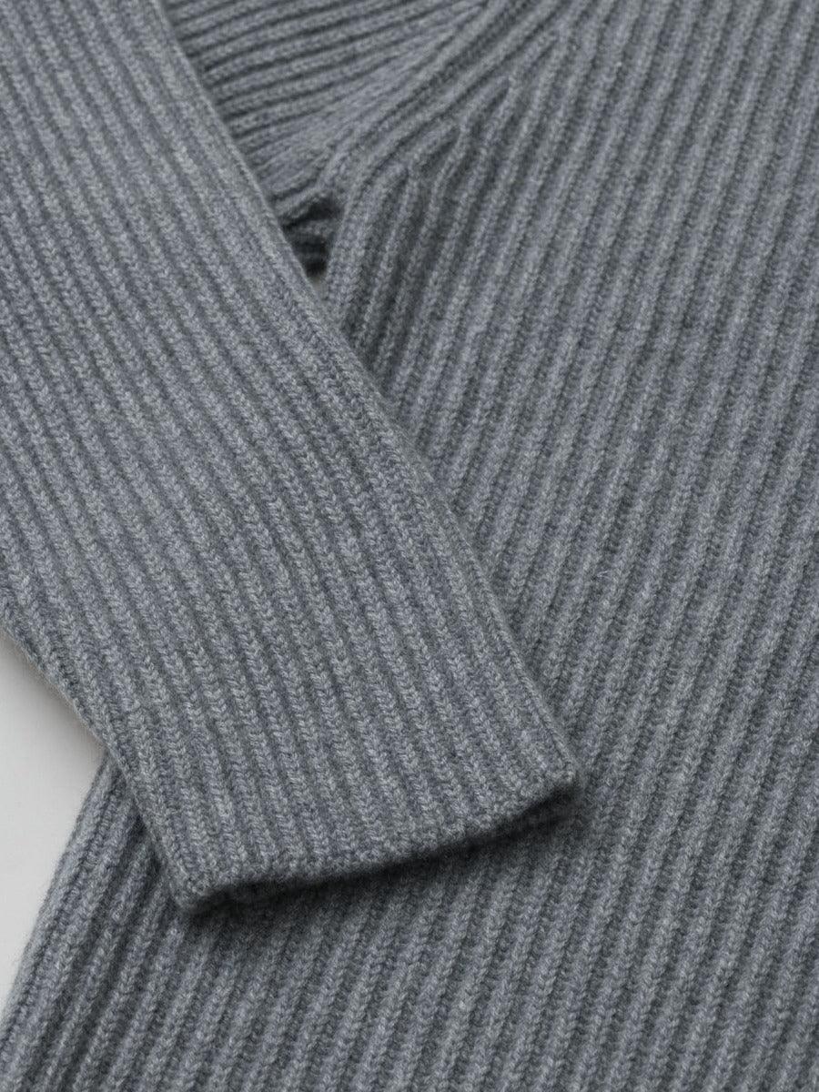 Luxury Cashmere Shawl Collar Cardigan in Grey Cuff Detail