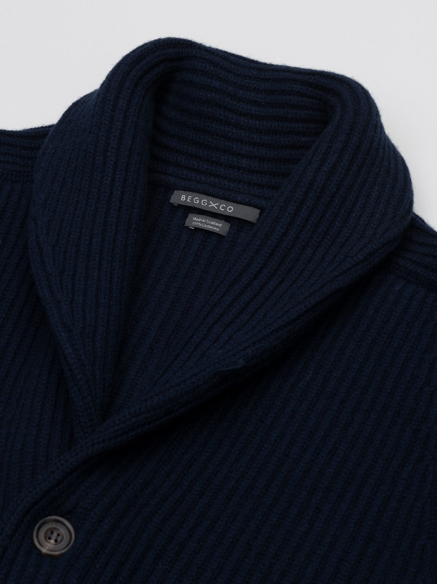 Mens Navy Yacht Cashmere Knitted Cardigan | Begg x Co