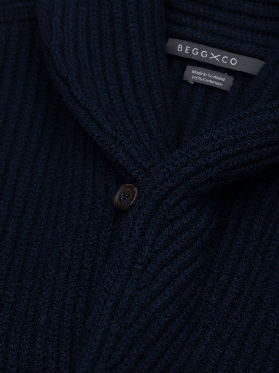 Mens Navy Yacht Cashmere Knitted Cardigan | Begg x Co