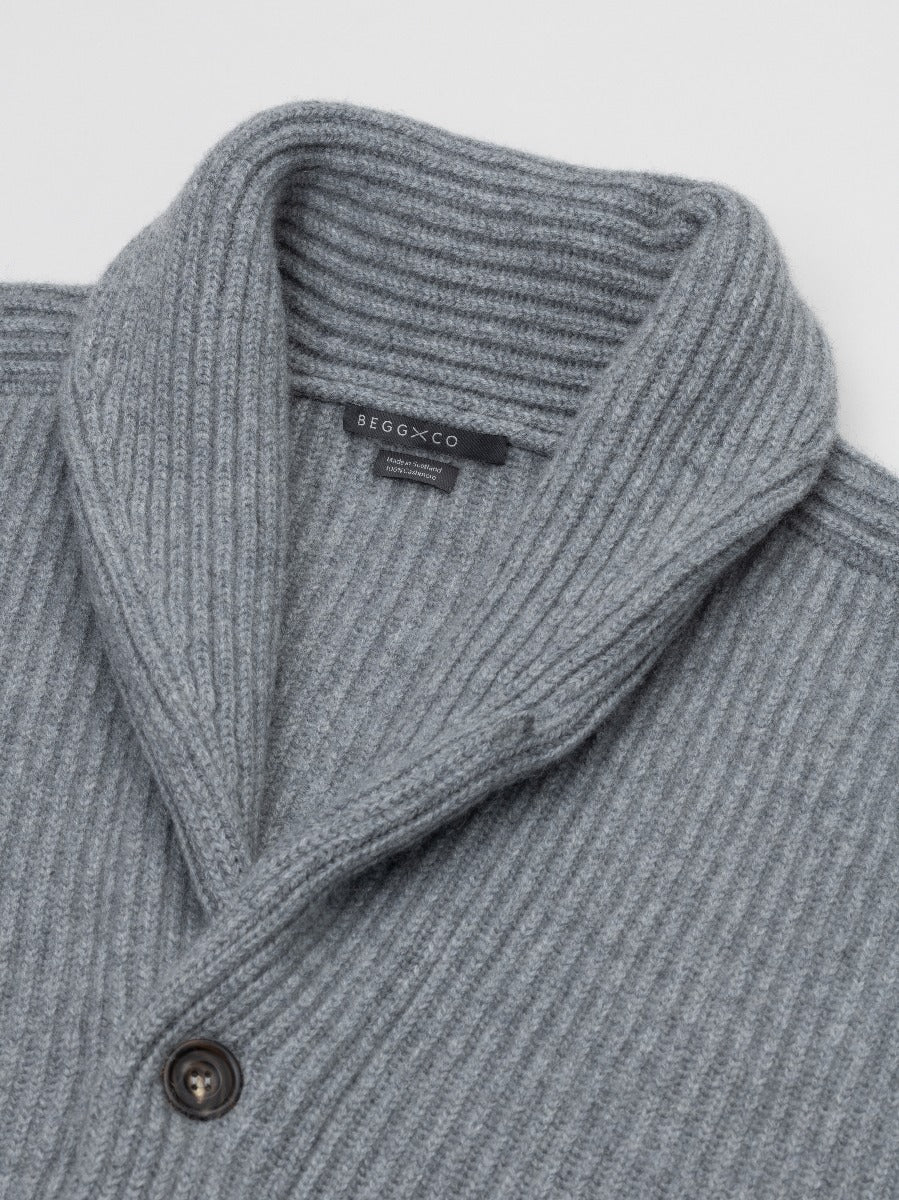 Luxury Cashmere Shawl Collar Cardigan in Grey | Begg x Co