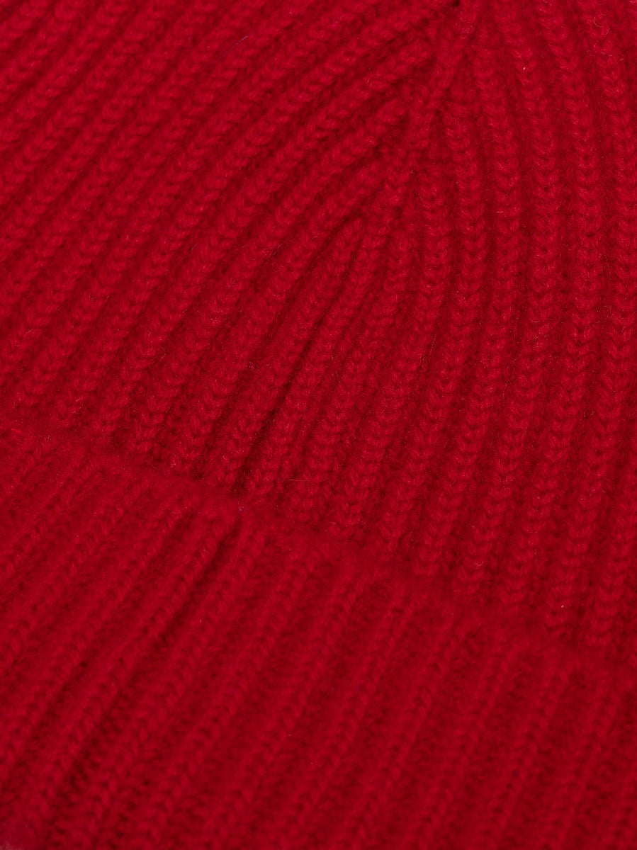 Womens Red Deer Knitted Cashmere Beanie Hat Detail | Begg x Co