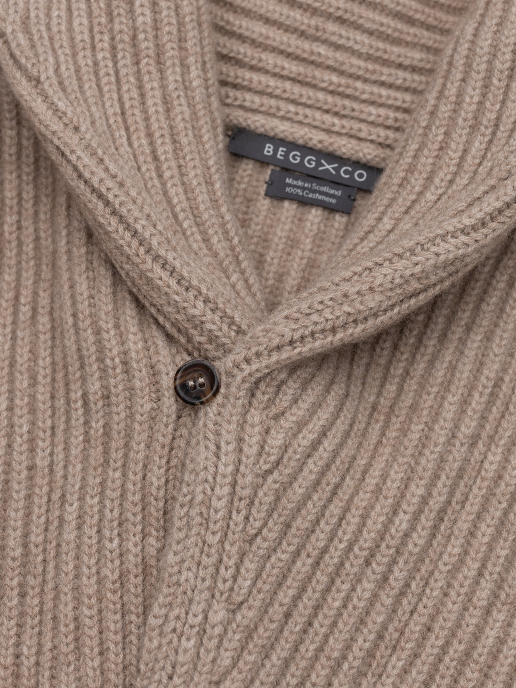 Mens Luxury Knitted Brown Undyed Shawl Collar Cardigan | Begg x Co