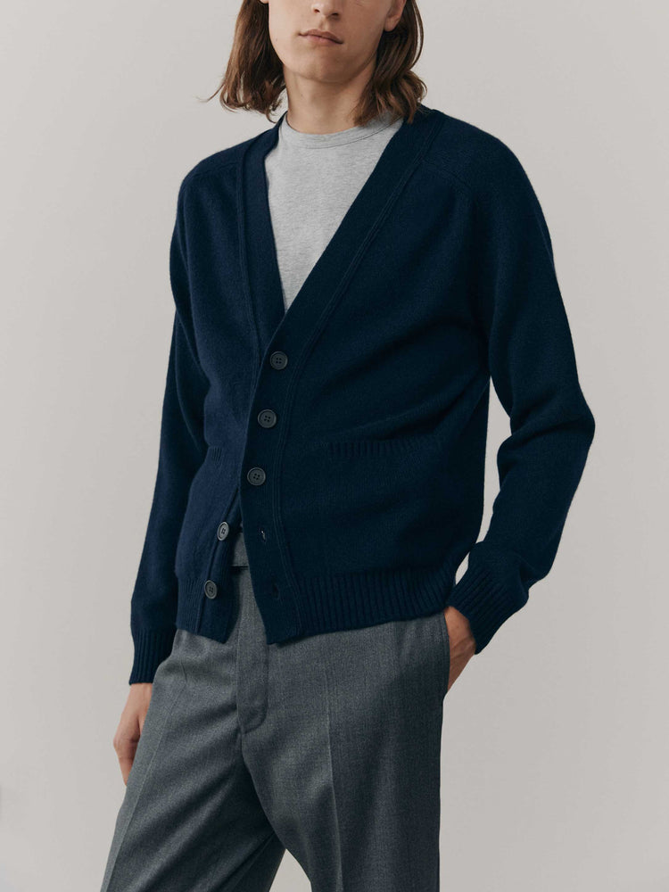 Mens Architect Knitted Cashmere Cardigan Navy | Begg x Co