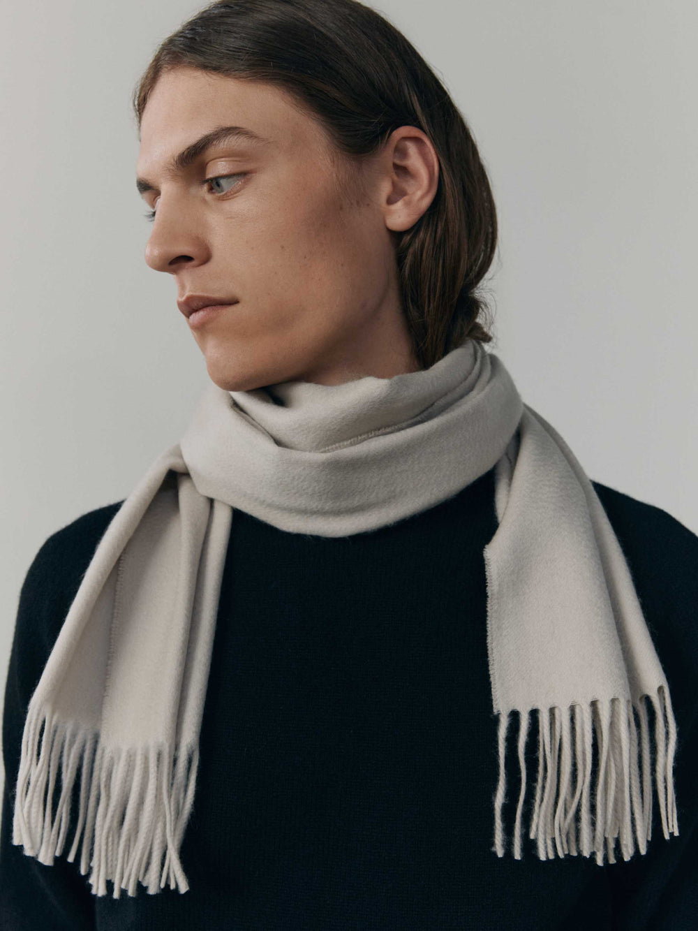 Arran Plain Mens Cashmere Scarf in Oyster | Begg x Co