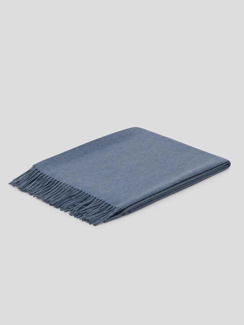 Arran Plain Blue Jean Cashmere Throw - Begg x Co