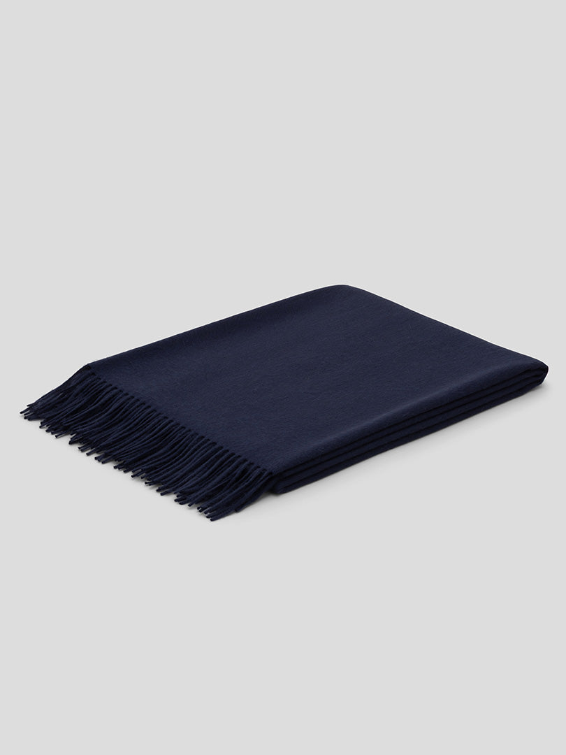  Arran Plain Navy Cashmere Throw - Begg x Co