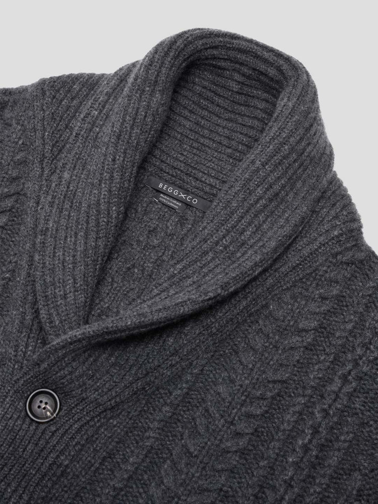 Mens Aspen Asphalt Grey Cashmere Knitted Cardigan - Begg x Co