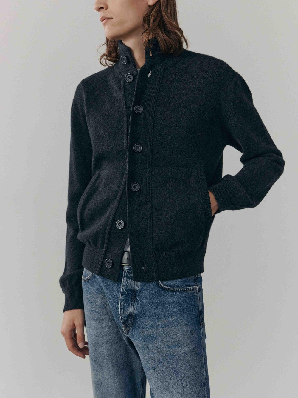 Mens Bullitt Jacket Cashmere Cardigan Black Smoke | Begg x Co