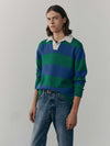 Mens Hooped Cashmere Rugby Sweater Emerald Sky | Begg x Co