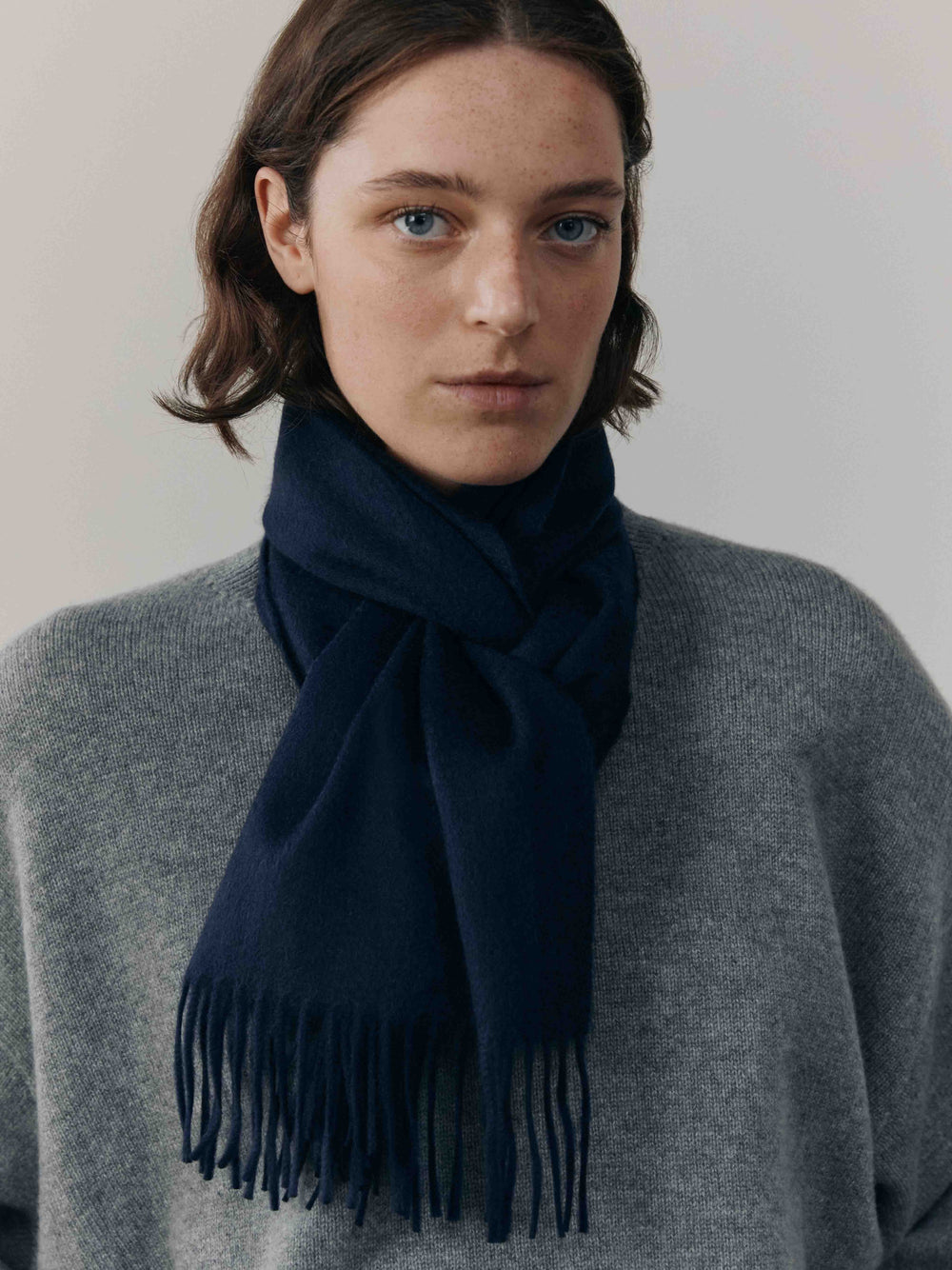 Arran Plain Womens Cashmere Small Scarf Navy | Begg x Co