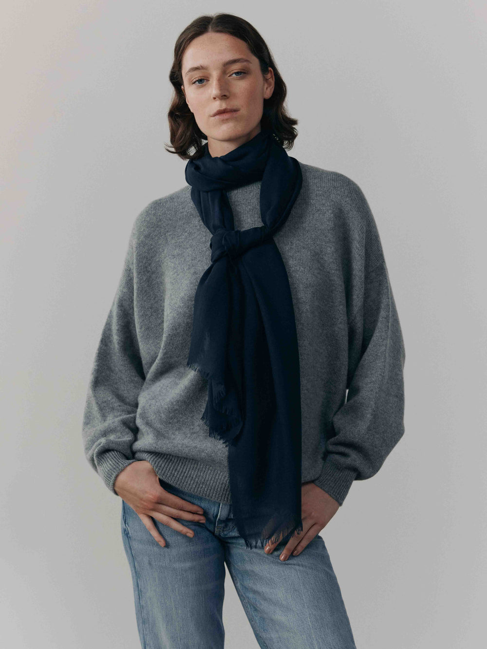 Wispy Plain Womens Superfine Cashmere Scarf Navy | Begg x Co