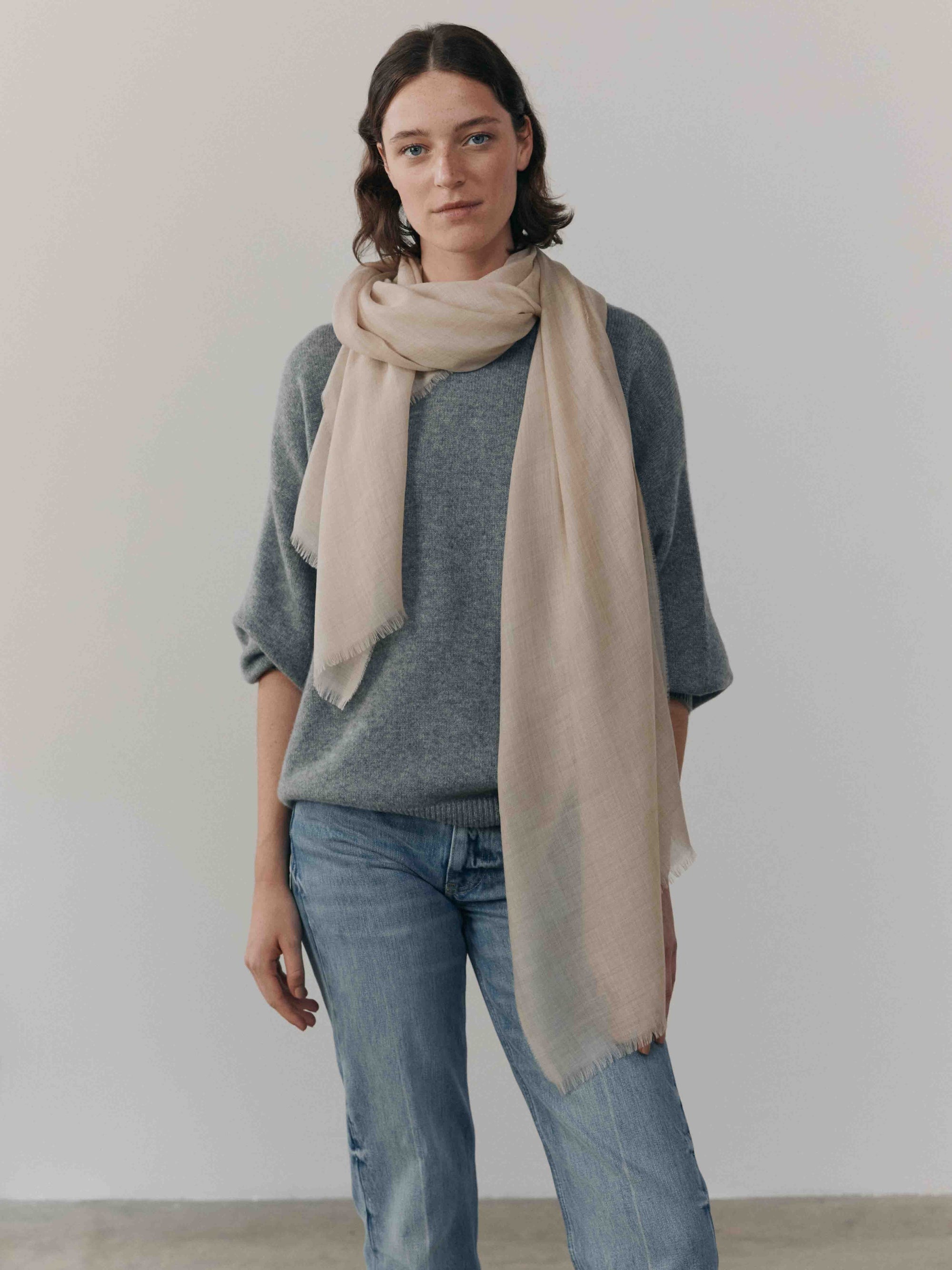 Wispy Plain Womens Superfine Cashmere Scarf Light Natural | Begg x Co