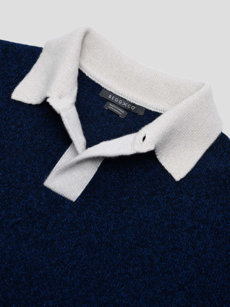 Mens Player Shirt Knitted Cashmere Polo Indigo Marl - Begg x Co