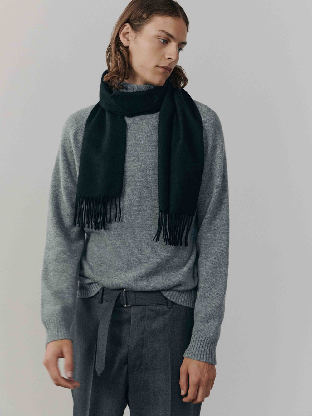 Arran Plain Men's Cashmere Small Scarf Black | Begg x Co