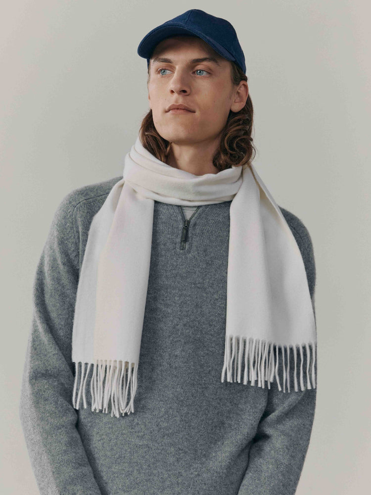 Arran Plain Mens Cashmere Small Scarf White | Begg x Co