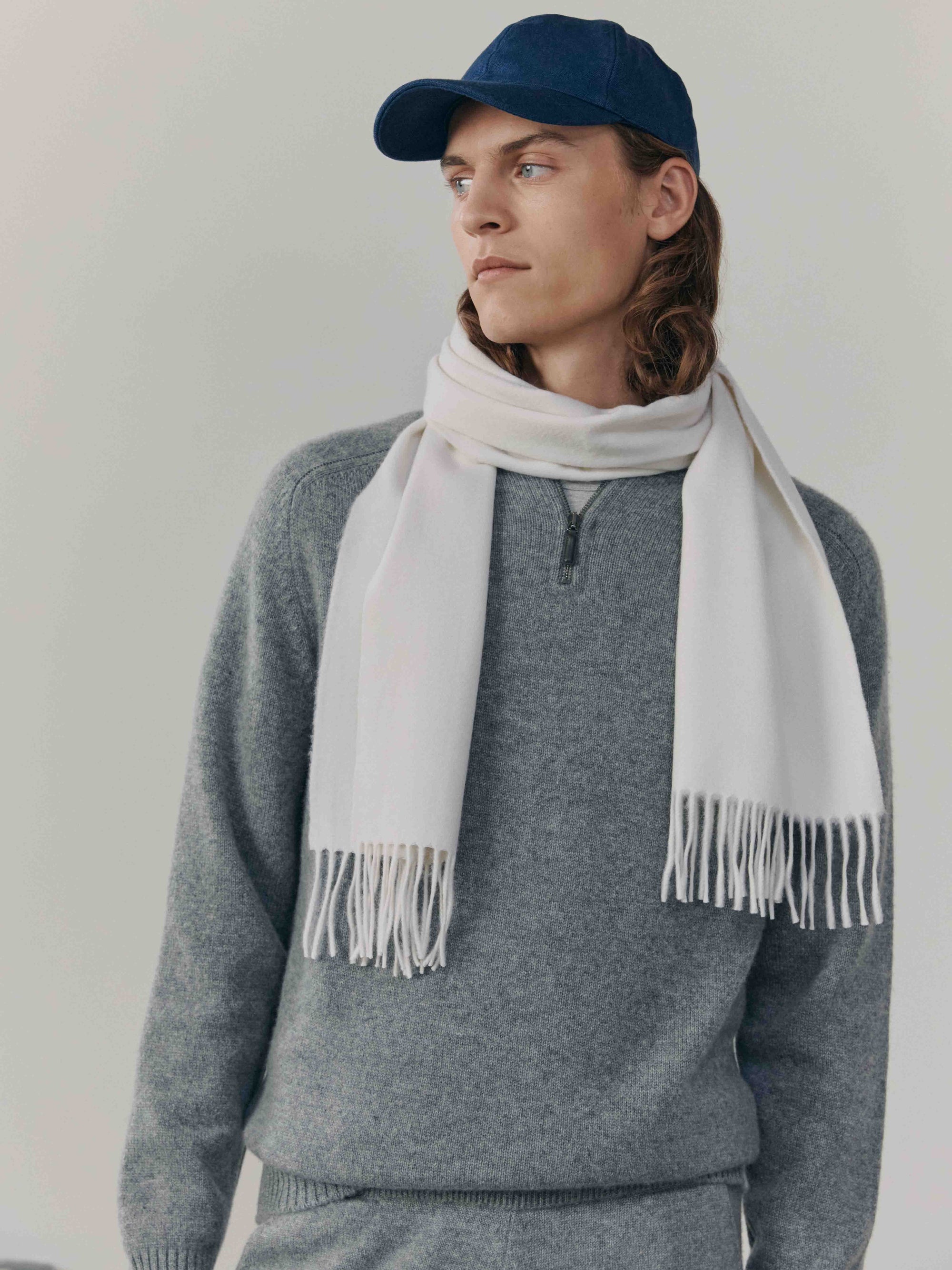 Arran Plain Mens Cashmere Small Scarf White | Begg x Co