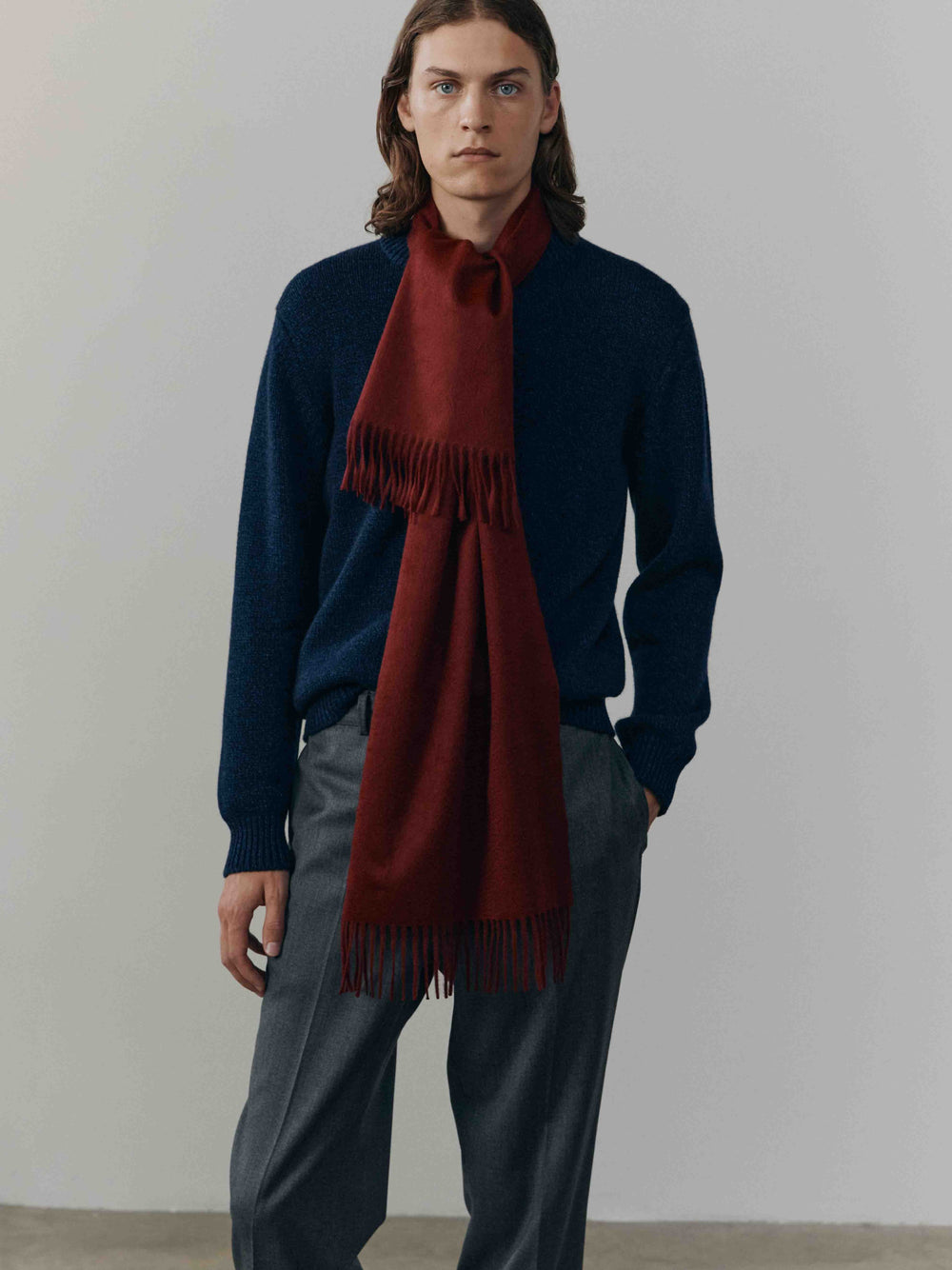 Arran Solid Men's Cashmere Scarf in Wine | Begg x Co