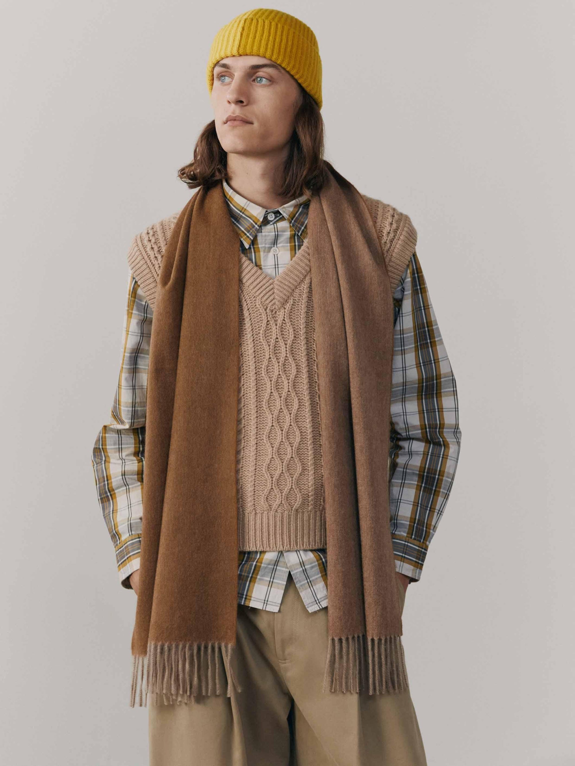 Men's Arran Reversible Cashmere Scarf Stone Vicuna | Begg x Co