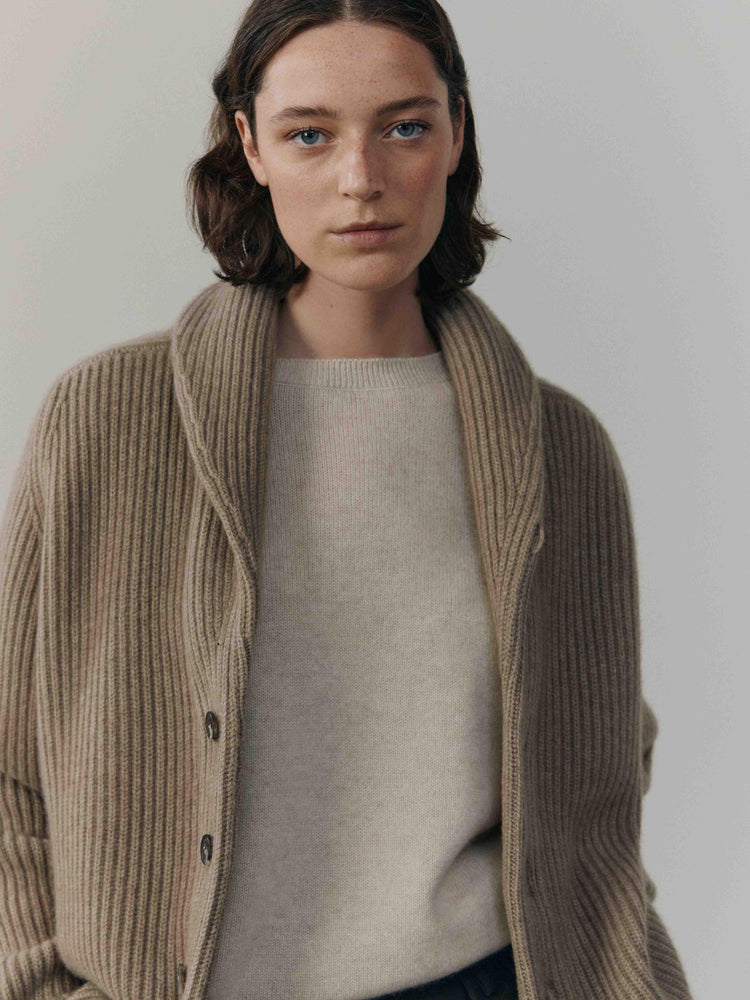 Womens Undyed Brown Yacht Cashmere Knitted Cardigan | Begg x Co