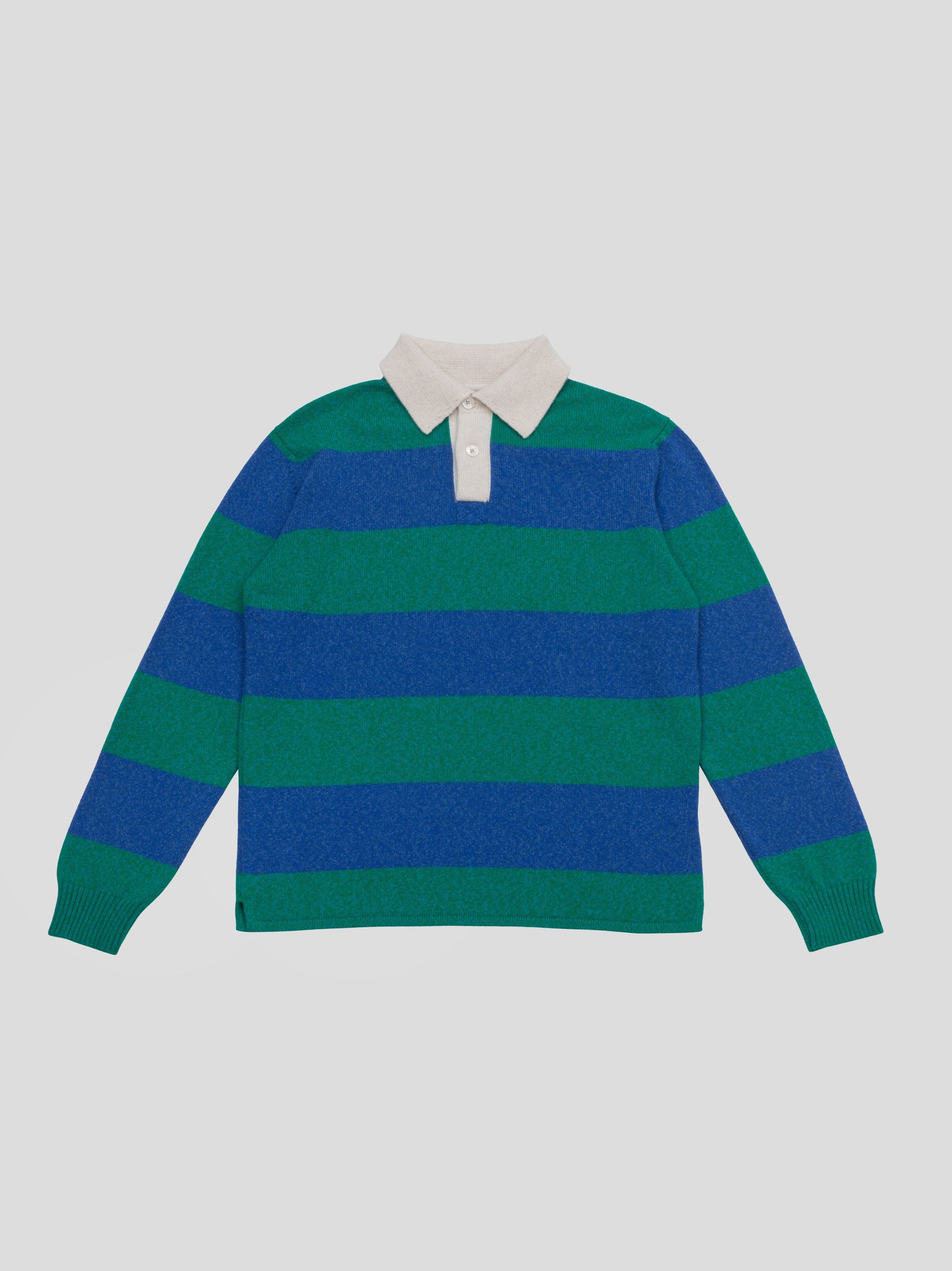 Mens Hooped Cashmere Rugby Sweater Emerald Sky | Begg x Co