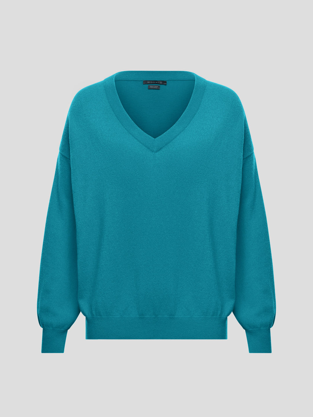 Womens Jade Knitted Cashmere V-Neck Sweater Tropical Blue - Begg x Co