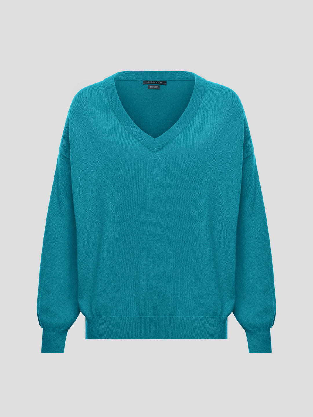 Womens Jade Knitted Cashmere V-Neck Sweater Tropical Blue - Begg x Co