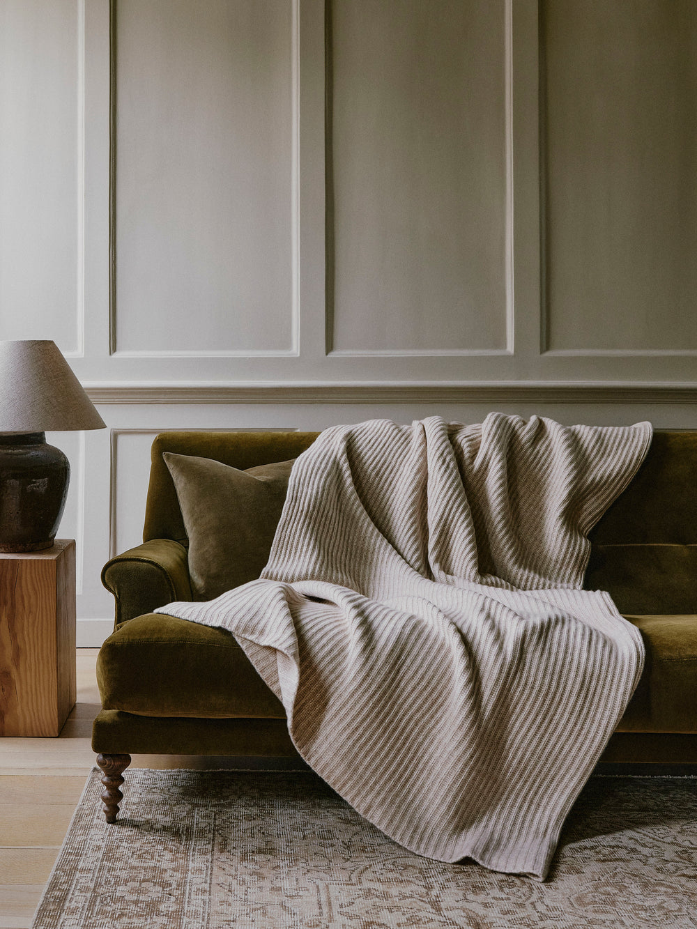 Furrow Knitted Natural Cashmere Blanket | Begg x Co