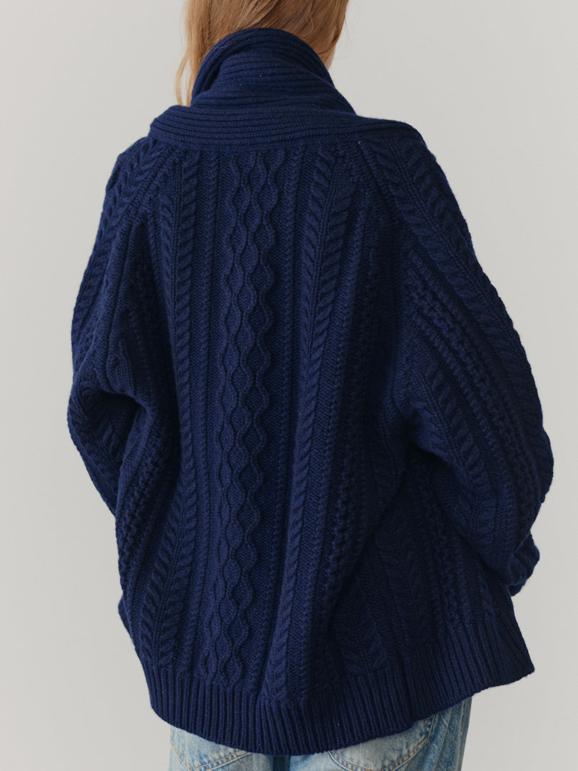 Womens Aspen Navy Blue Cashmere Knitted Cardigan - Begg x Co