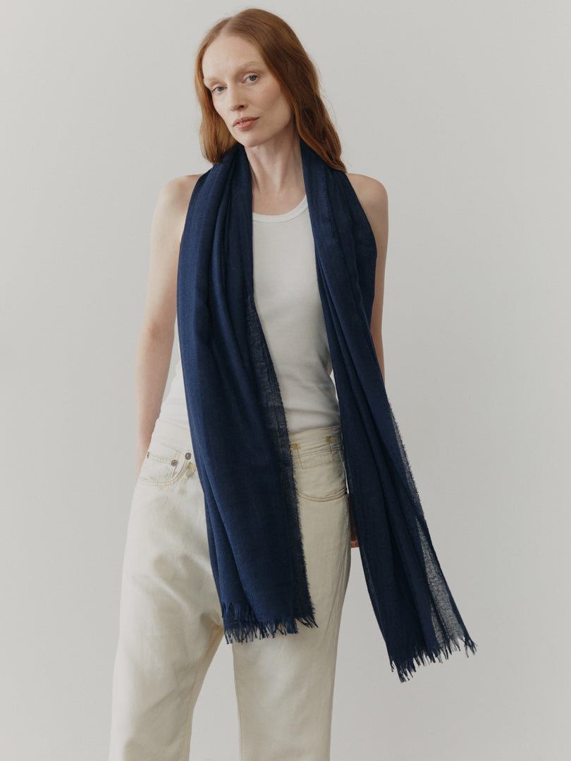 Staffa Womens Cashmere Silk Scarf Navy | Begg x Co