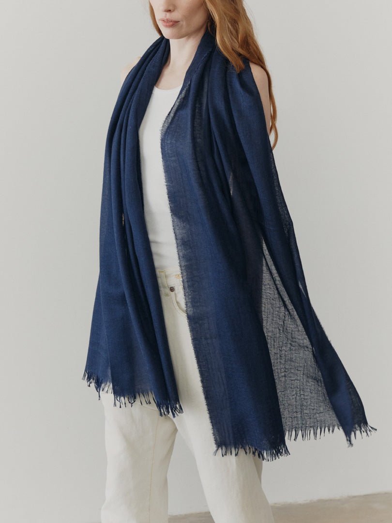 Staffa Womens Cashmere Silk Scarf Navy | Begg x Co