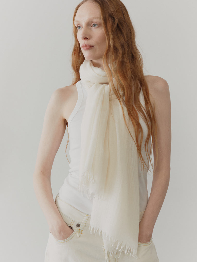 Staffa Womens Cashmere Silk Scarf Snow White | Begg x Co