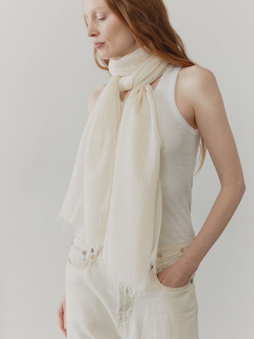 Staffa Womens Cashmere Silk Scarf Snow White | Begg x Co