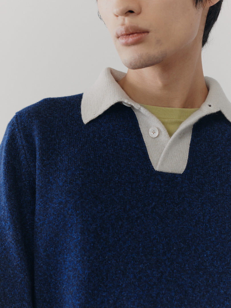 Mens Player Shirt Knitted Cashmere Polo Indigo Marl - Begg x Co