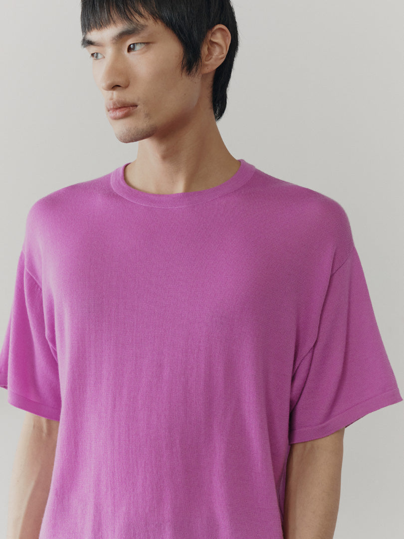 Mens Lumiere Knitted Cashmere T-Shirt Hibiscus - Begg x Co