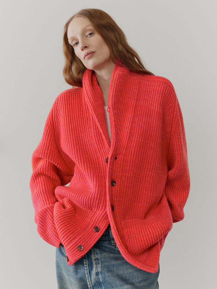 Womens Surfer Knitted Cashmere Cardigan Pink Sunset - Begg x Co