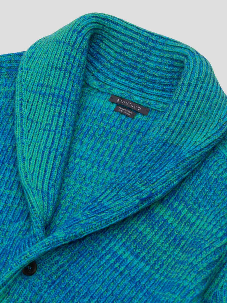 Mens Surfer Knitted Cashmere Cardigan Blue Lagoon - Begg x Co