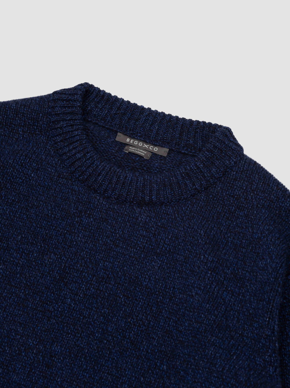 Mens Tweedy Cashmere Crew Neck Sweater Indigo Marl | Begg x Co