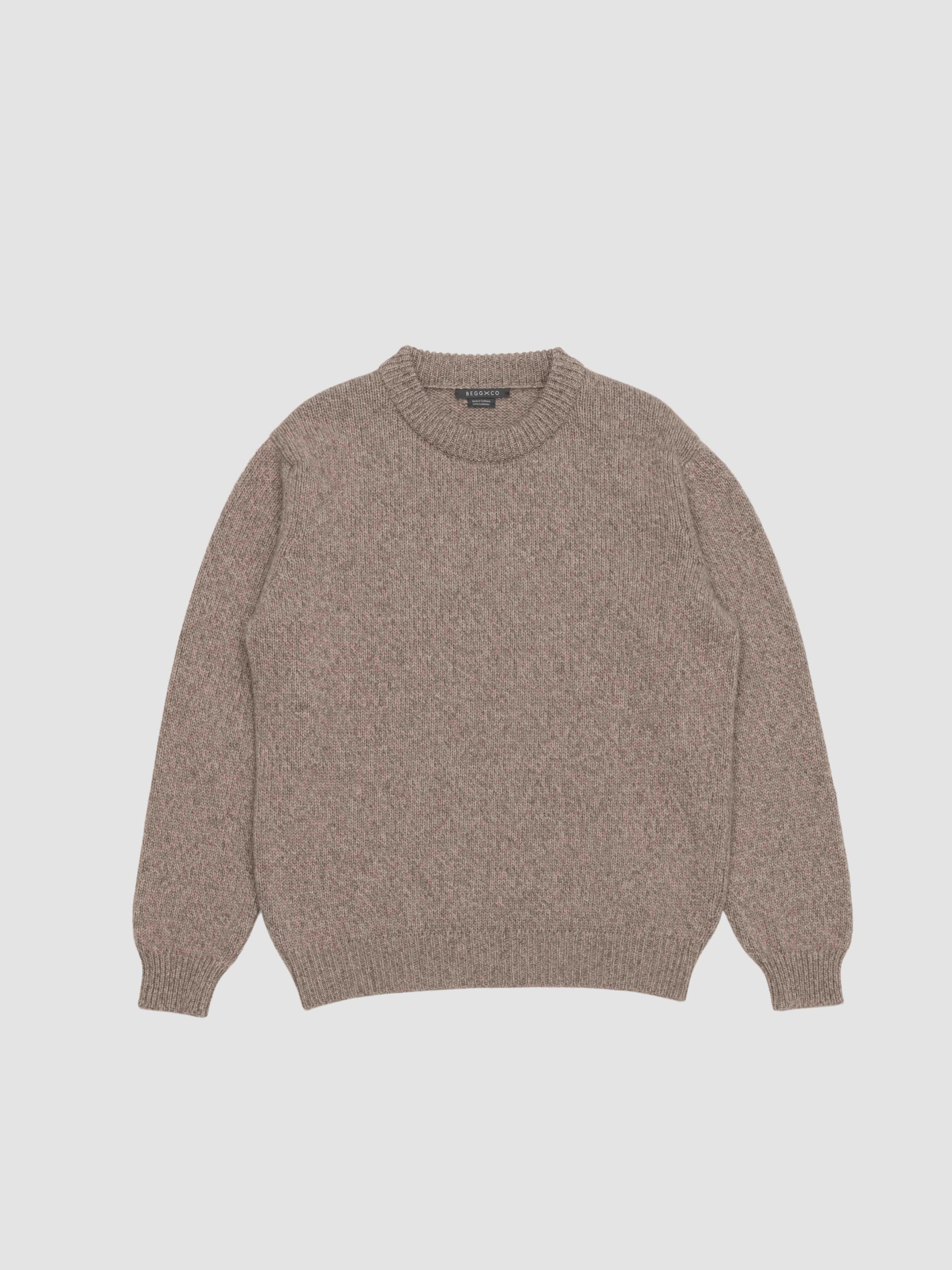 Mens Tweedy Cashmere Crew Neck Sweater Pebble Marl | Begg x Co